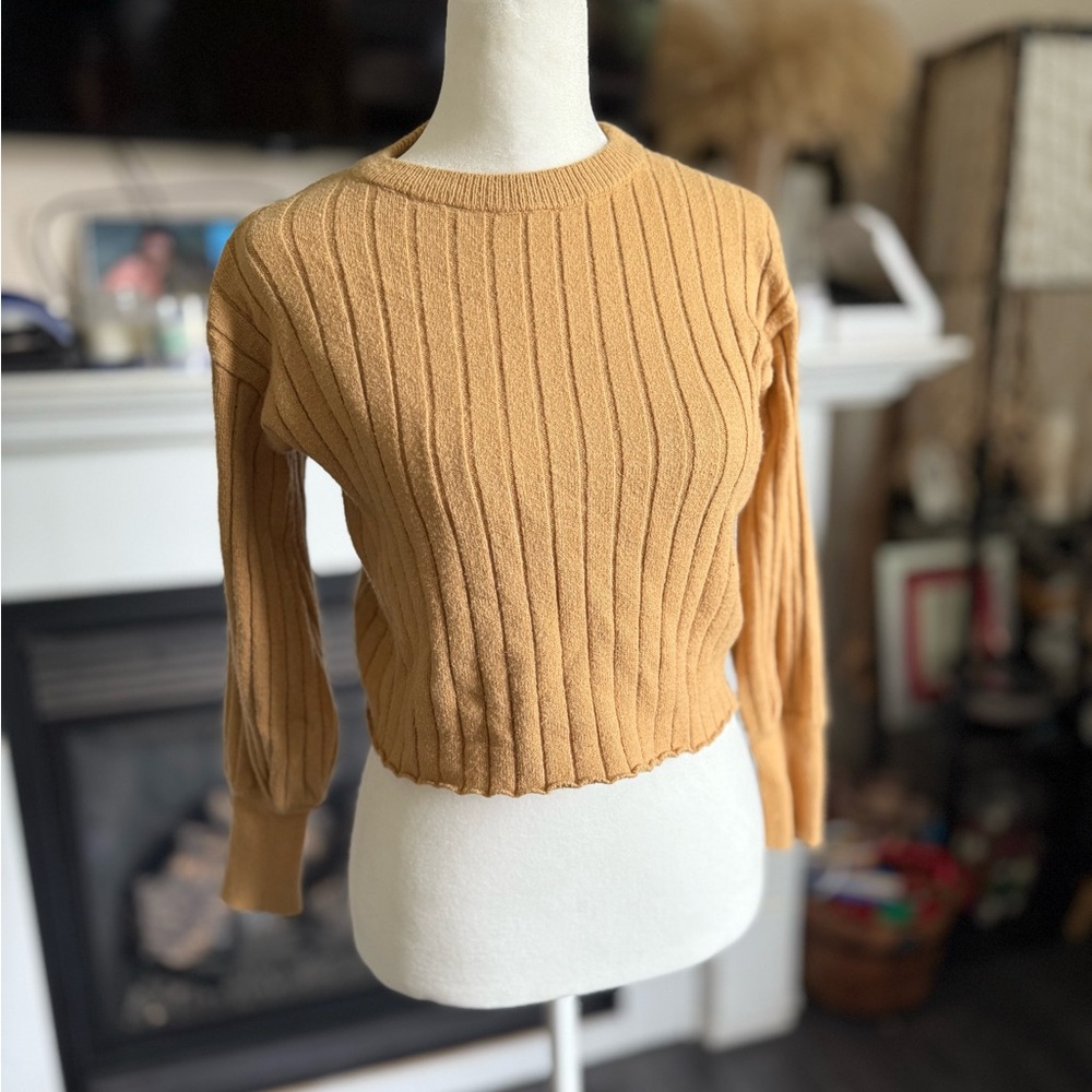 Poof! Women's Ribbed Knit Sweater - Mustard